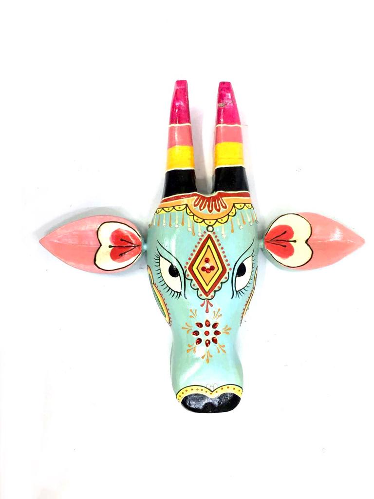 Traditional Wall Art Cow Wooden Faces Hand Painting Creations Tamrapatra