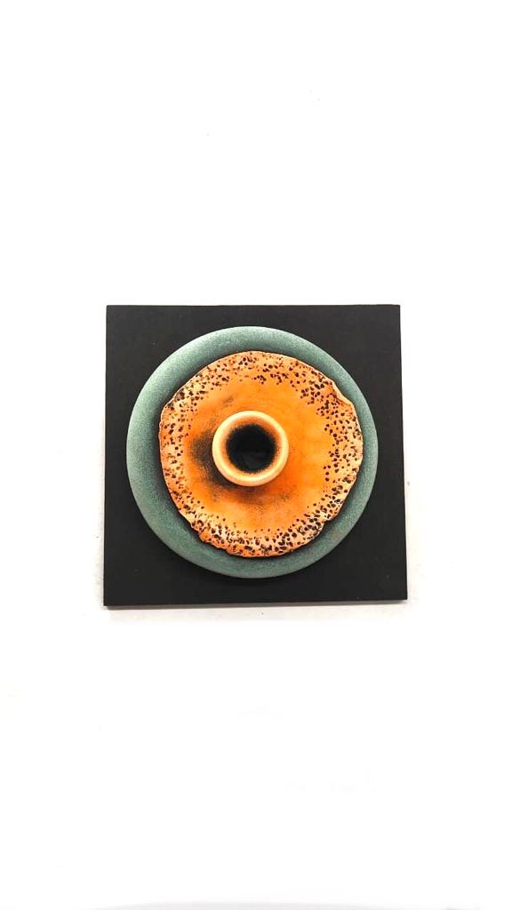 Tangerine Orange Shaded On Green Pots With Unique Designs Set Of 4 Tamrapatra