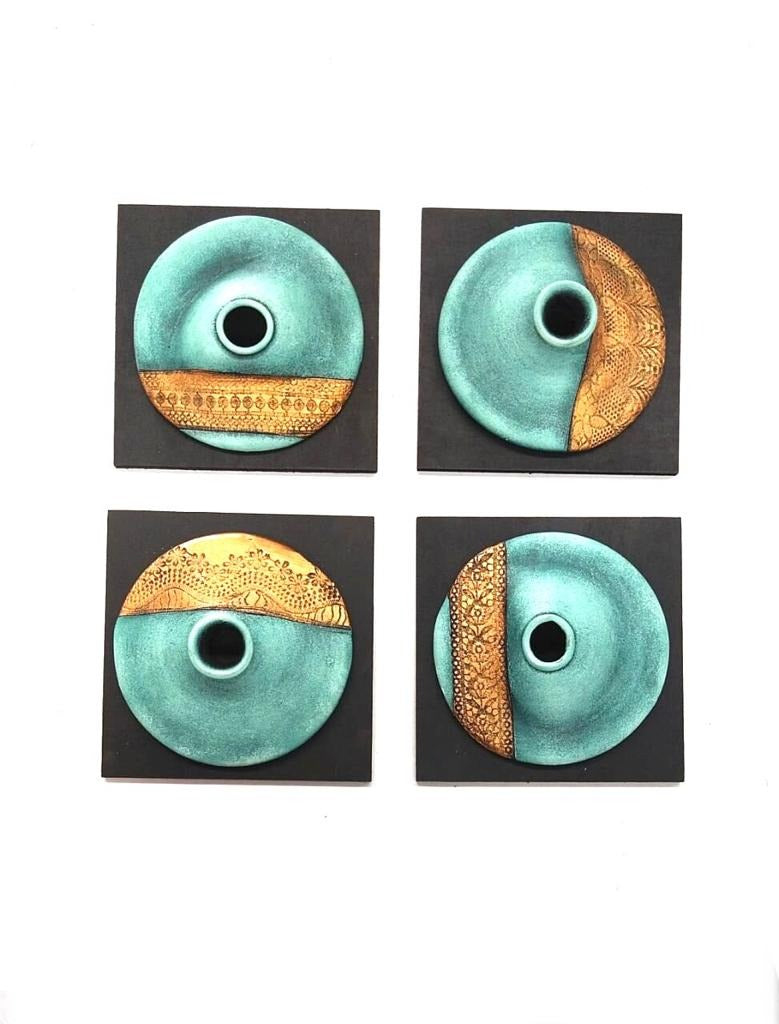 Teal Green With Copper Shades Design To Impress Wall Terracotta Set of 4 Tamrapatra