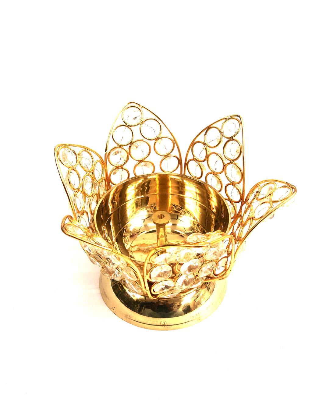 Crystal Diya Brass Lotus Decoration Pooja New Collection Tamrapatra