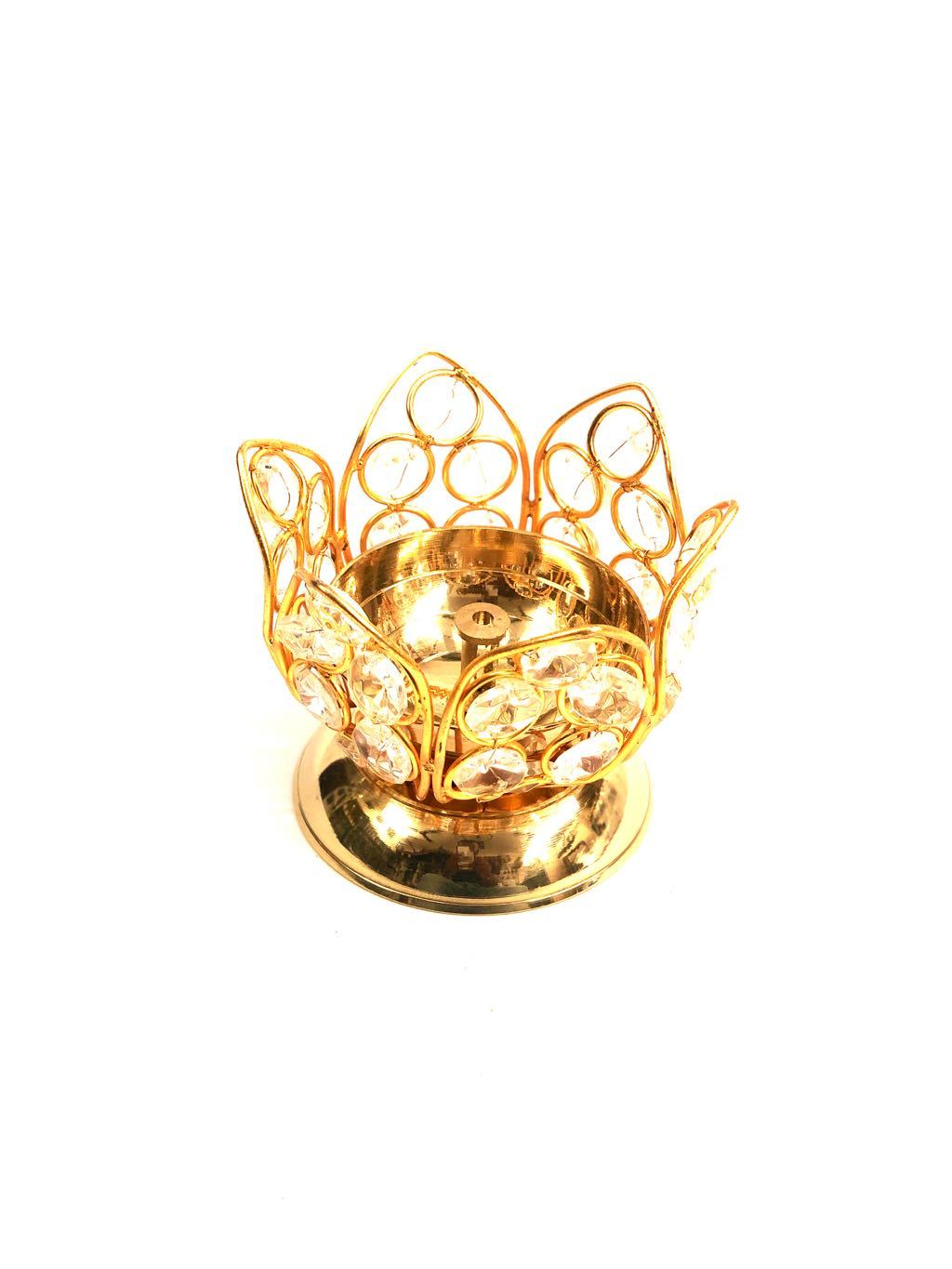 Crystal Diya Brass Lotus Decoration Pooja New Collection Tamrapatra