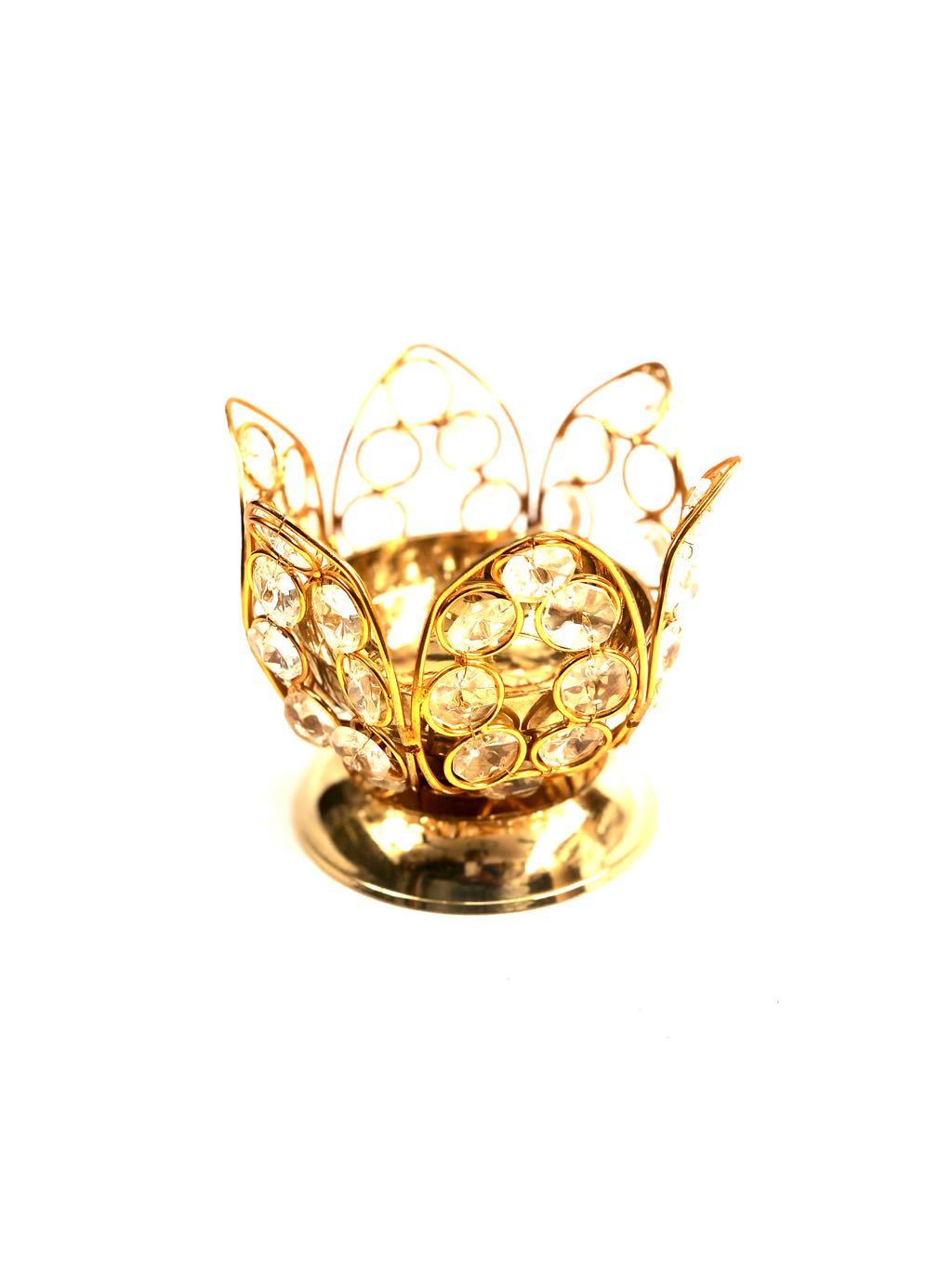 Crystal Diya Brass Lotus Decoration Pooja New Collection Tamrapatra