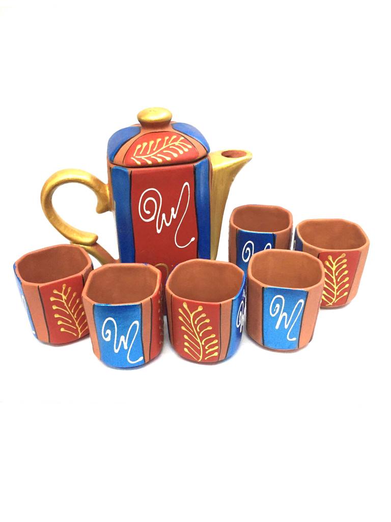Ruchi Coffee Set Morning Hand Painted Earthenware Jug & Glass By Tamrapatra