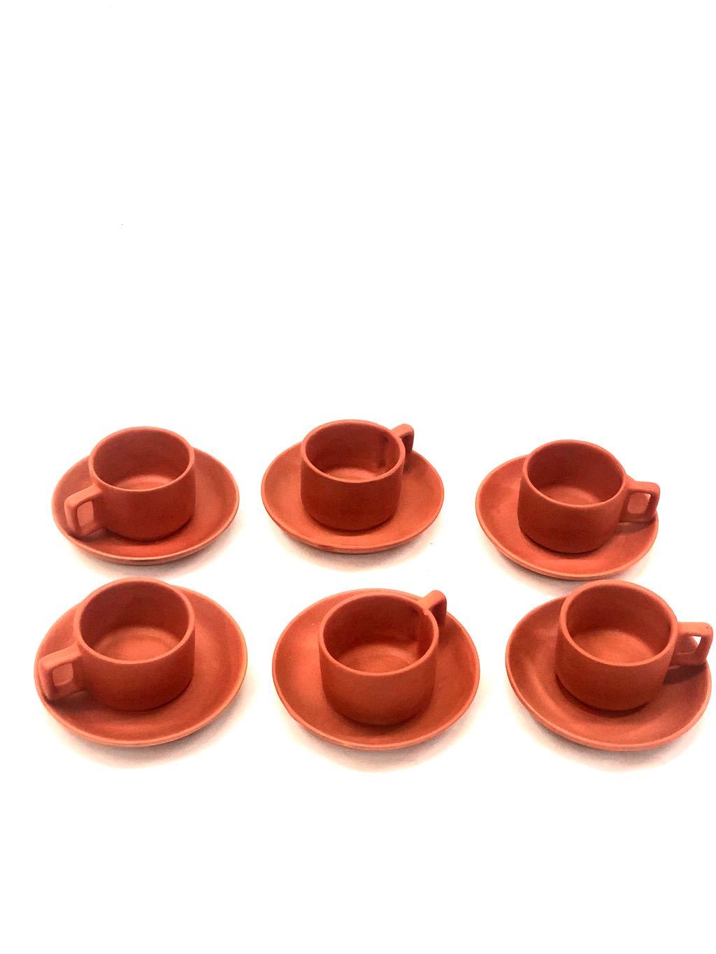 Terracotta Cup & Saucer Pack Of 6 Great For Tea/Coffee Use Tamrapatra - Tamrapatra