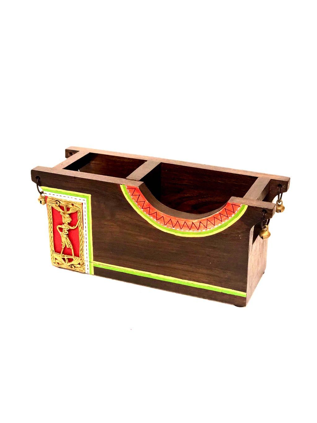 Tribal Dhokra Art Style Hand Painted Multipurpose Utility Holder Tamrapatra