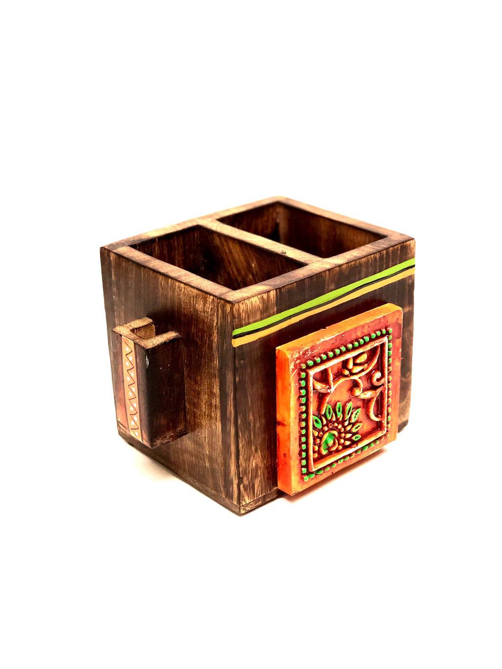 Orange Floral Designer Cutlery Holder Kitchen Tableware Utilities Tamrapatra
