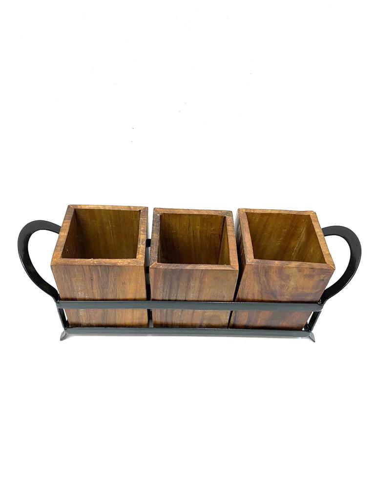 Royal Finish Wooden Cutlery Holder Multipurpose Table Décor By Tamrpaatra