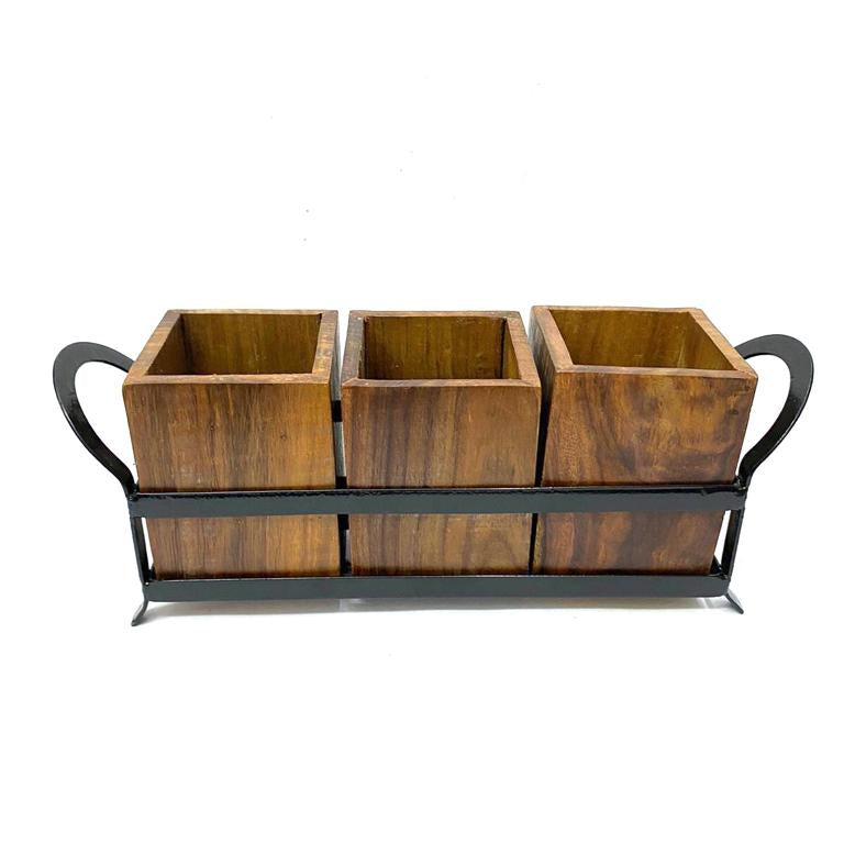 Royal Finish Wooden Cutlery Holder Multipurpose Table Décor By Tamrapatra - Tamrapatra