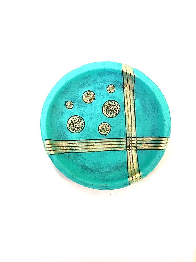 Cyan Blue Terracotta Clay Hanging Wall Plates In Set Of 5 From Tamrapatra