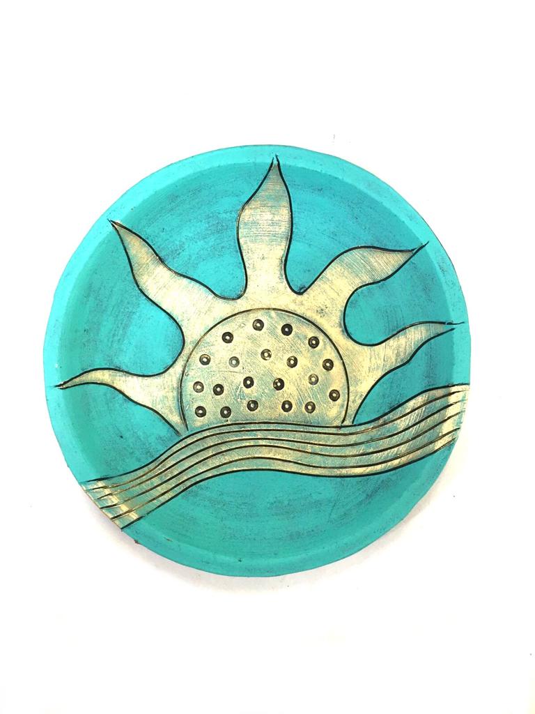 Cyan Blue Terracotta Clay Hanging Wall Plates In Set Of 5 From Tamrapatra