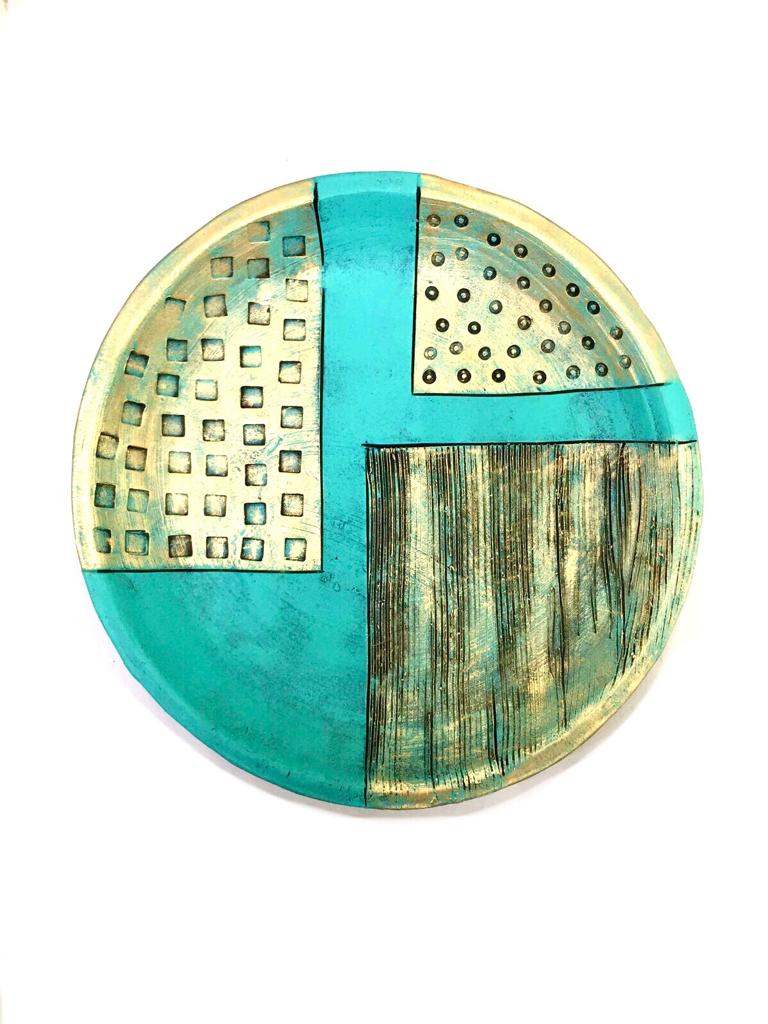 Cyan Blue Terracotta Clay Hanging Wall Plates In Set Of 5 From Tamrapatra