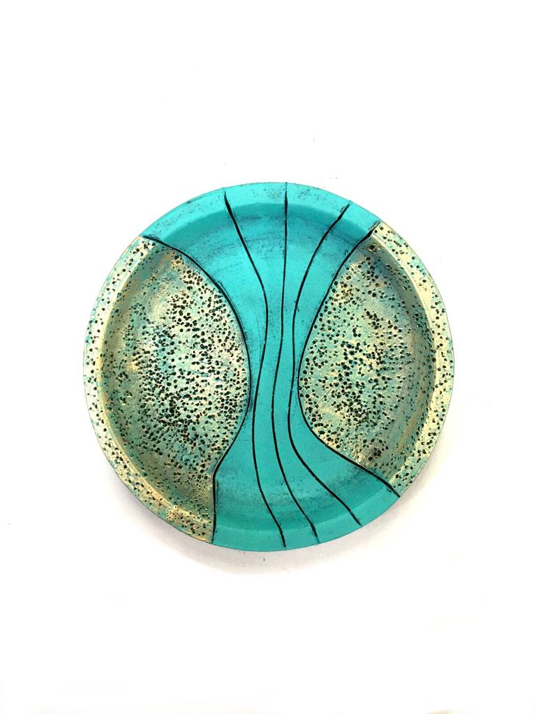 Cyan Blue Terracotta Clay Hanging Wall Plates In Set Of 5 From Tamrapatra