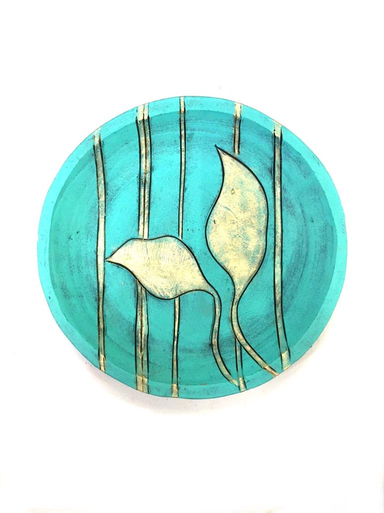 Cyan Blue Terracotta Clay Hanging Wall Plates In Set Of 5 From Tamrapatra