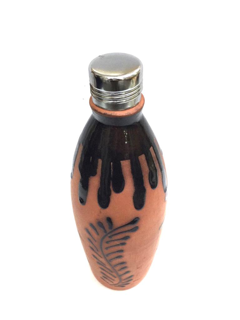 Glazed Designer Water Bottle With Steel Cap Stay Healthy & Fit By Tamrapatra