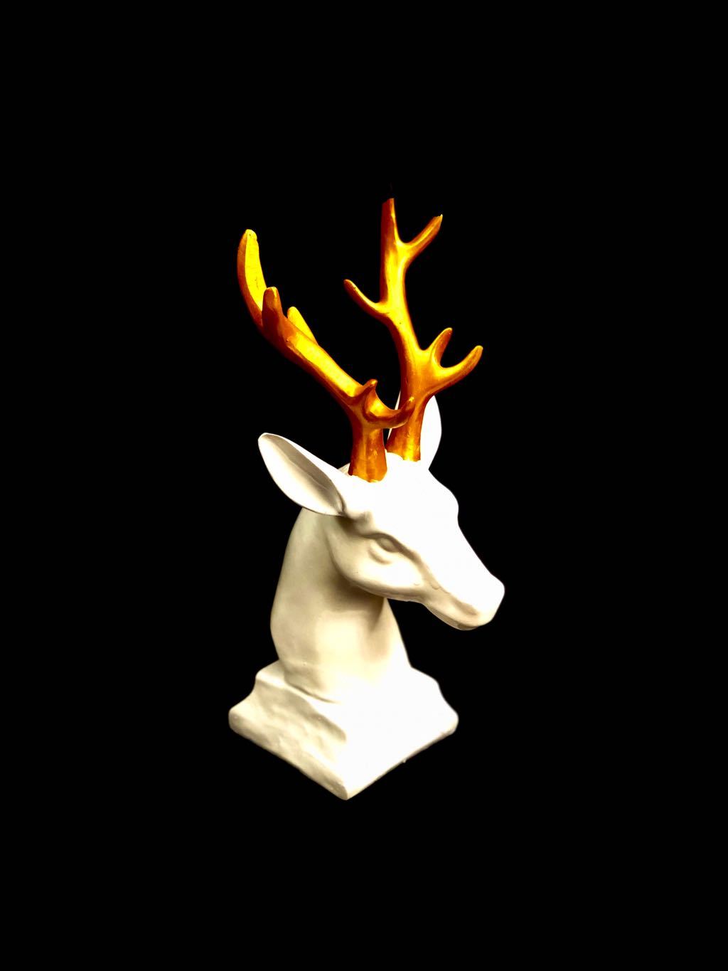 Premium White Deer With Golden Antlers Face Home Decor Artefacts By Tamrapatra