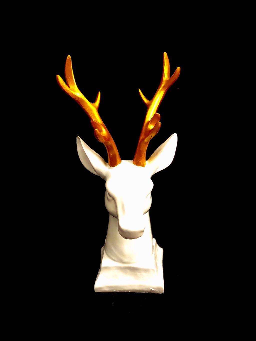 Premium White Deer With Golden Antlers Face Home Decor Artefacts By Tamrapatra