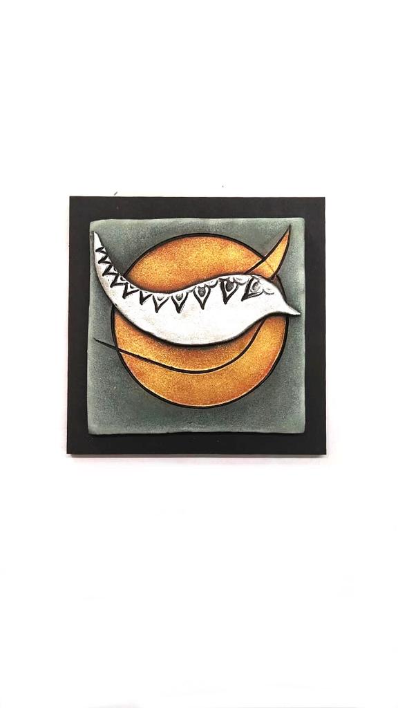 The Bird Gray Orange Terracotta Wall Hangings Abstract Designs Set Of 4 Tamrapatra
