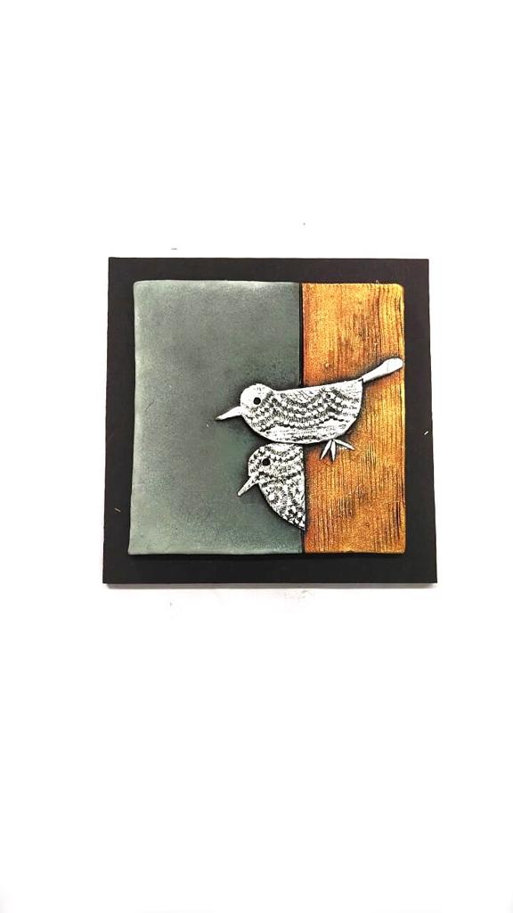 The Bird Gray Orange Terracotta Wall Hangings Abstract Designs Set Of 4 Tamrapatra