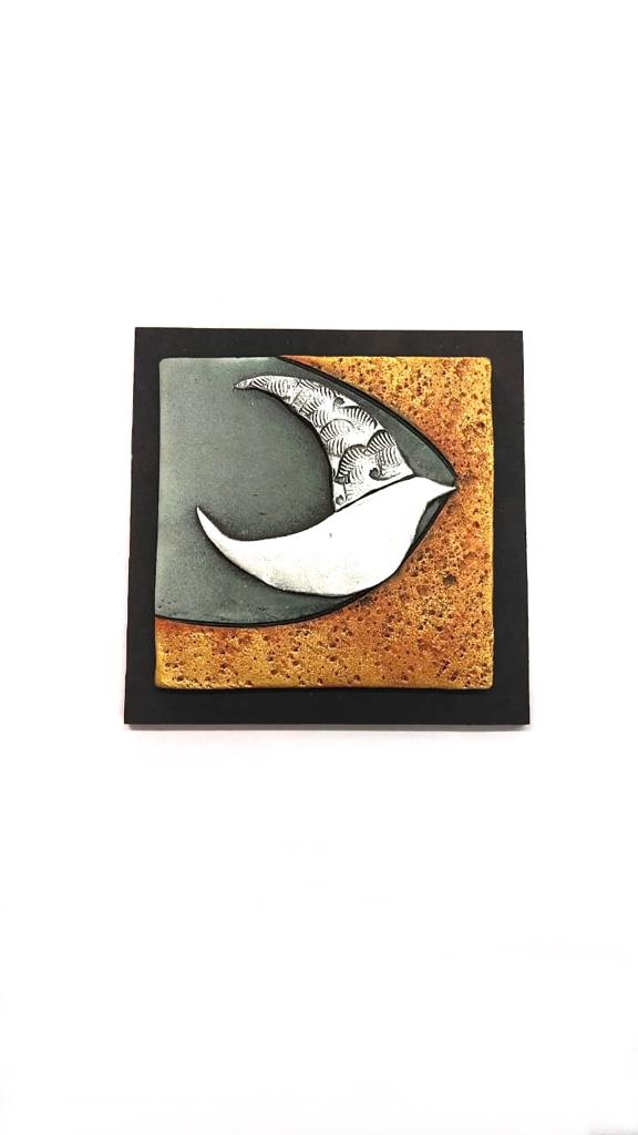 The Bird Gray Orange Terracotta Wall Hangings Abstract Designs Set Of 4 Tamrapatra