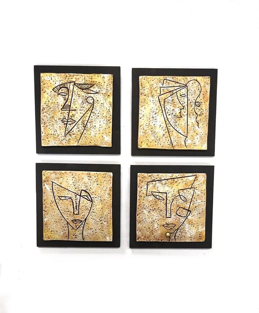 Interesting Faces Depiction On Terracotta Artwork Wall Hangings Set Of 4 Tamrapatra