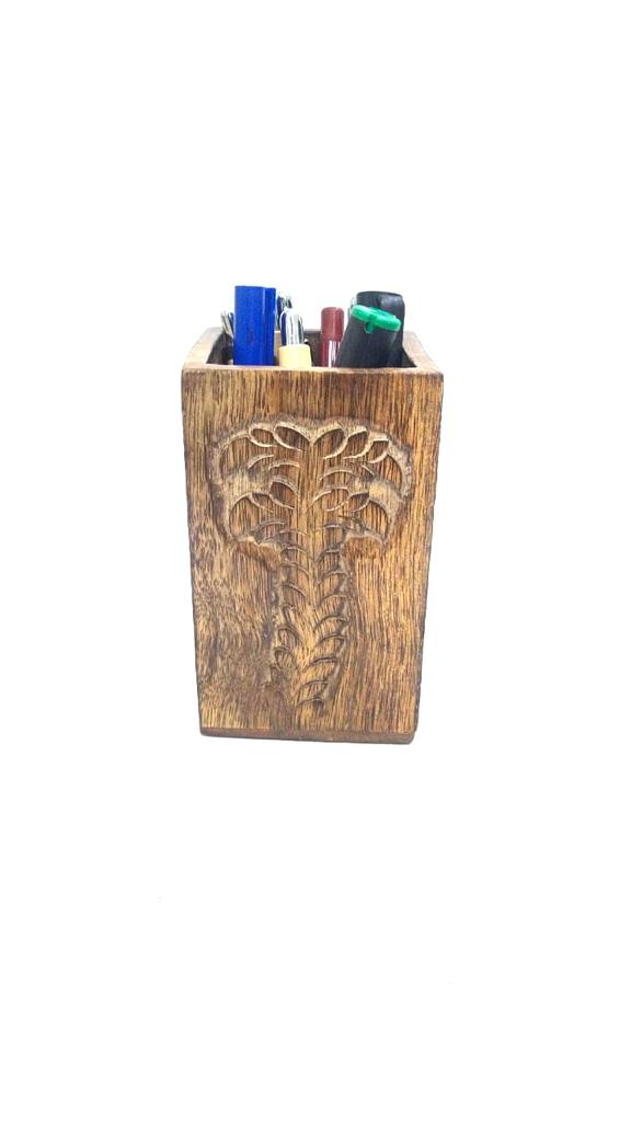 Wooden Pen Stands With Carving Elegant Utility Collection Gifts By Tamrapatra