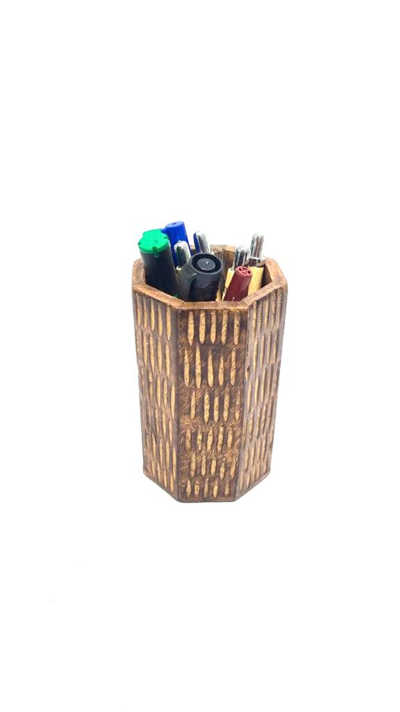 Wooden Pen Stands With Carving Elegant Utility Collection Gifts By Tamrapatra