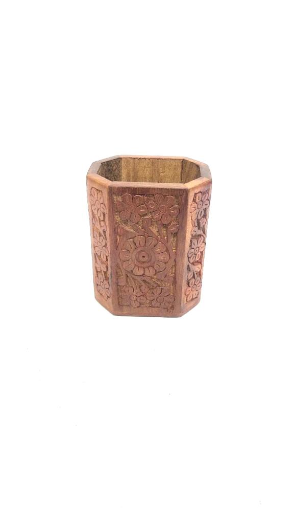 Wooden Pen Stands With Carving Elegant Utility Collection Gifts By Tamrapatra