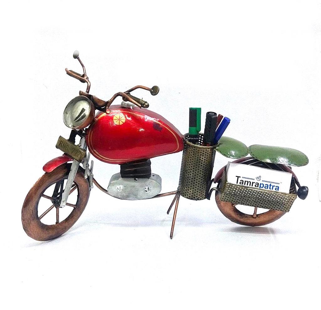 Bullet Style Bike Crafted From Metal With Pen & Visiting Card Holder Tamrapatra