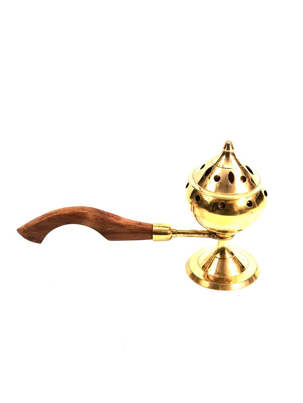 Dhupiya Incense Holder For Prayers Wooden Handle Brass By Tamrapatra