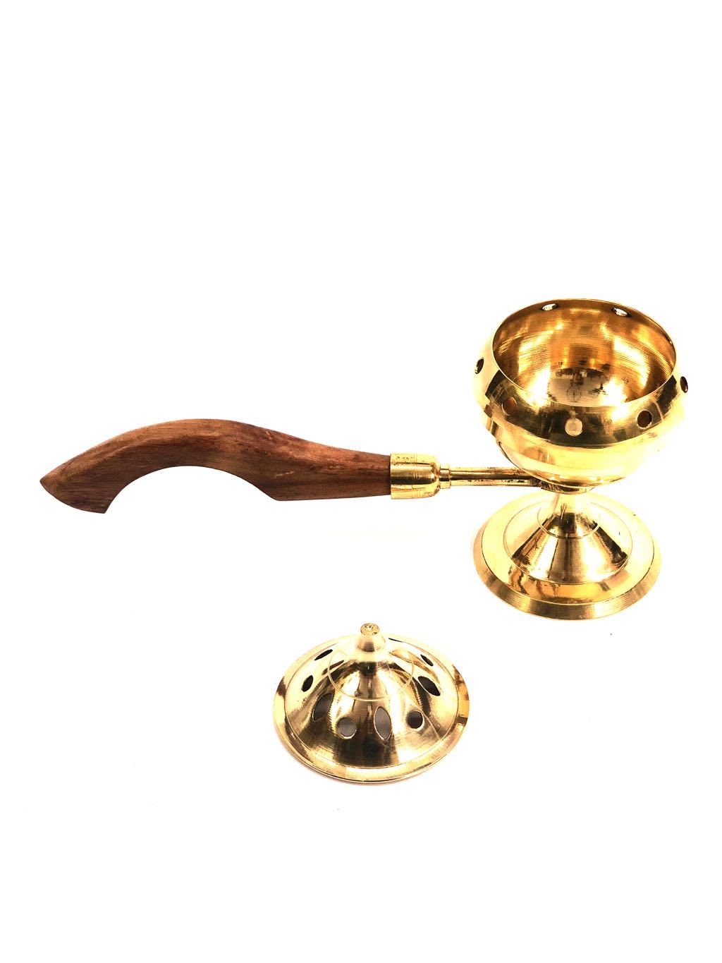 Dhupiya Incense Holder For Prayers Wooden Handle Brass By Tamrapatra