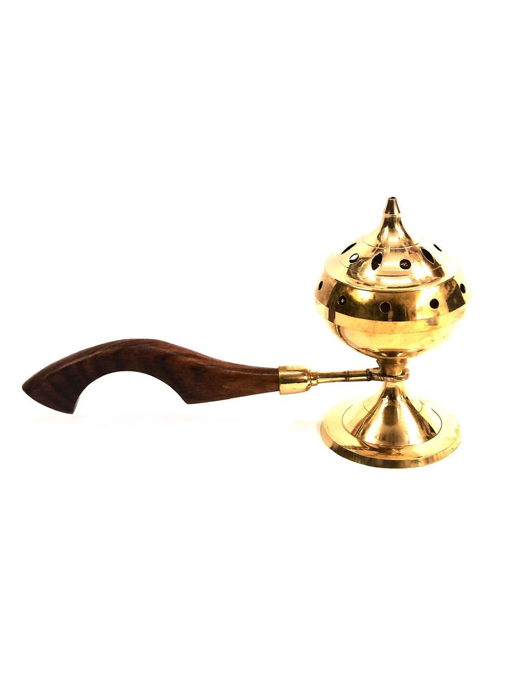 Dhupiya Incense Holder For Prayers Wooden Handle Brass By Tamrapatra