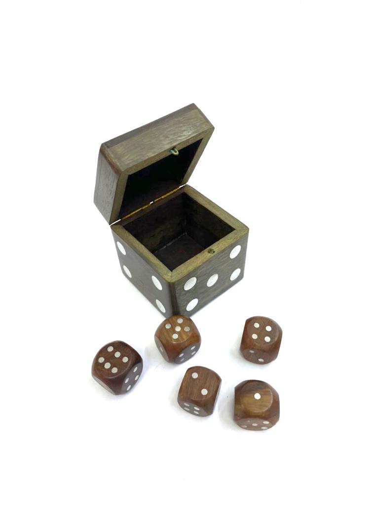 Set Of 5 Dices In Box Wooden Games Playing Handcrafted arts By Tamrapatra