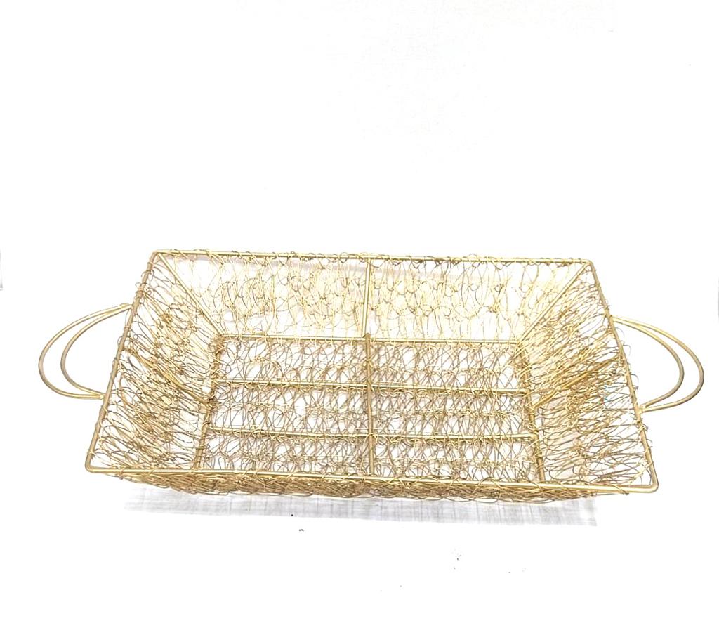 Jali Style Rectangular Trays Basket Metal Handles Splendid Design Tamrapatra