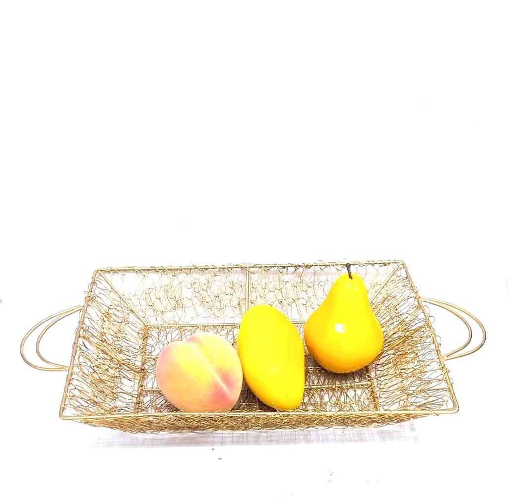 Jali Style Rectangular Trays Basket Metal Handles Splendid Design Tamrapatra