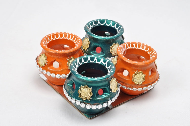 Matki Diyas Set Of 4 Unique Diwali Decoration With Wax Filled From Tamrapatra