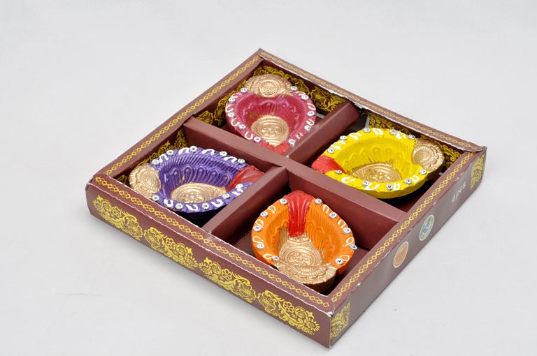 Designer Diwali Diyas In Set Of 4 Box Hand Painted Festival Décor By Tamrapatra