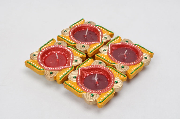 Swastik Design Diya Set of 4 Decoration Diwali With Ready Wax From Tamrapatra