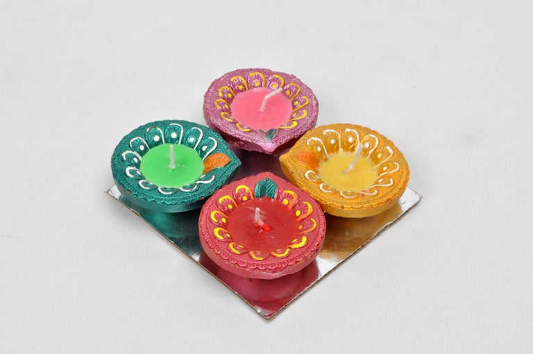 Drop Design Multicolor Wax Diyas Exciting Festival Lightings Set Of 4 Tamrapatra