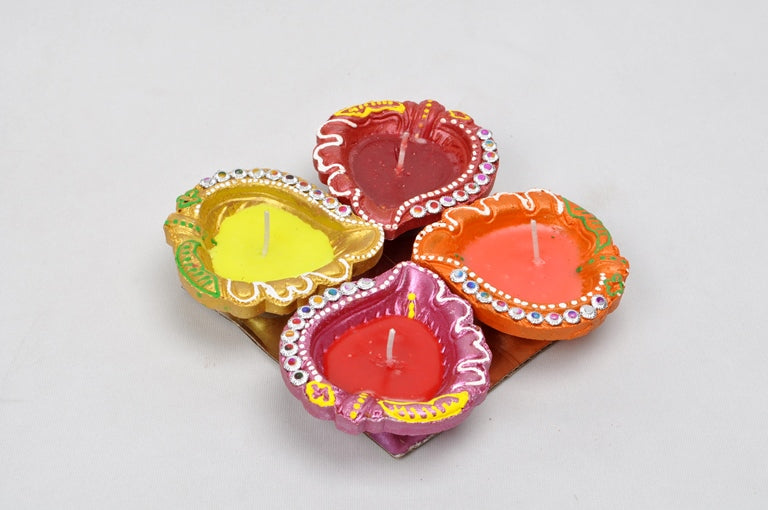 Drop Design Multicolor Wax Diyas Exciting Festival Lightings Set Of 4 Tamrapatra