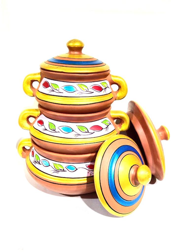 Patitli Set With Handles Hand Painted With Beautiful Shades Cooking Tamrapatra