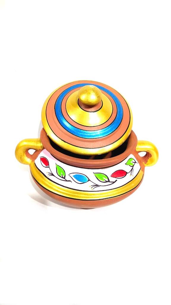 Patitli Set With Handles Hand Painted With Beautiful Shades Cooking Tamrapatra