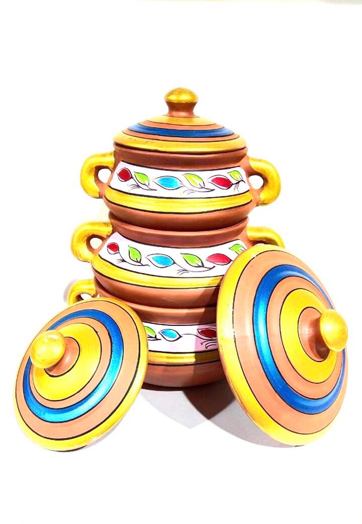 Patitli Set With Handles Hand Painted With Beautiful Shades Cooking Tamrapatra