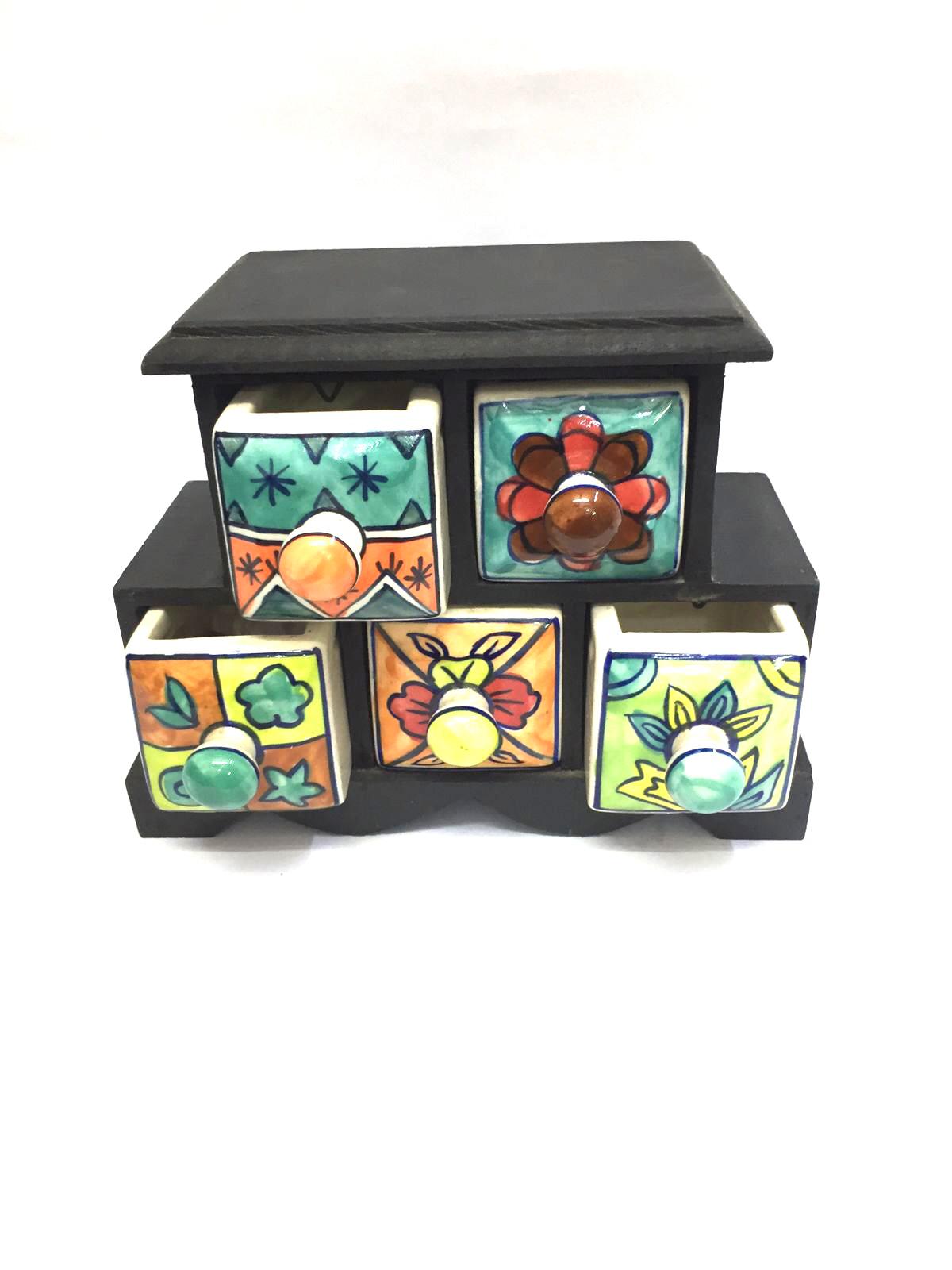 5 Ceramic Drawer Design & Manufactured In India Wooden Box Tamrapatra