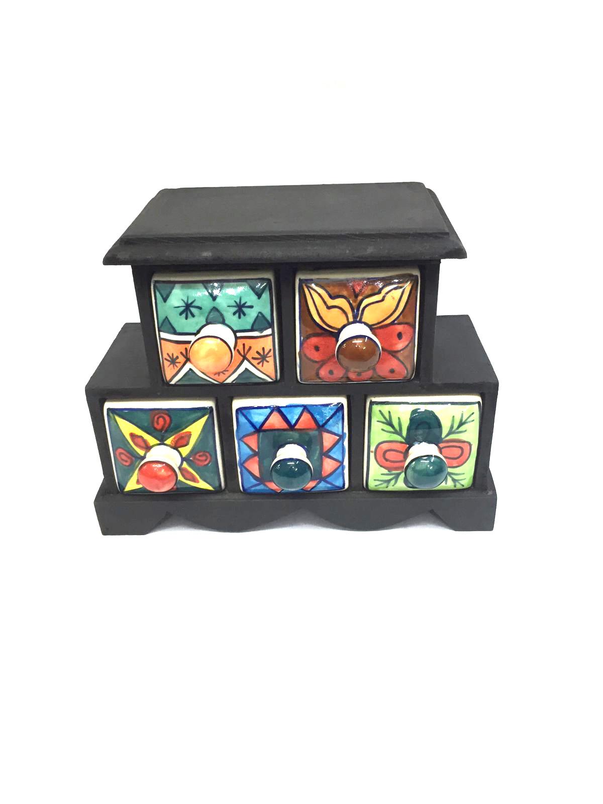 5 Ceramic Drawer Design & Manufactured In India Wooden Box Tamrapatra