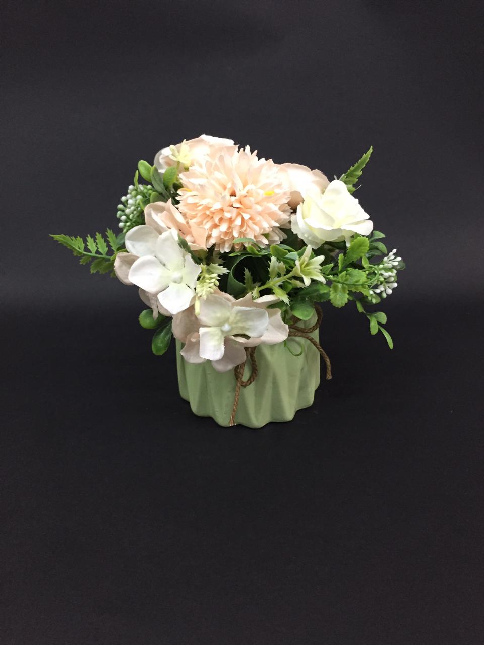 Flower Bunch In Unique Shaped Ceramic Pots With Thread Knot By Tamrapatra