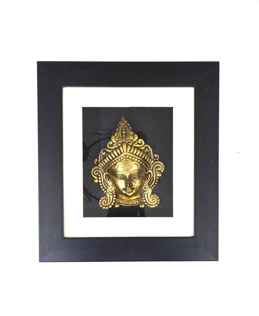 Brass Durga Art Glass Frame Wall Décor Eccentric Detailed Handcrafted Tamrapatra