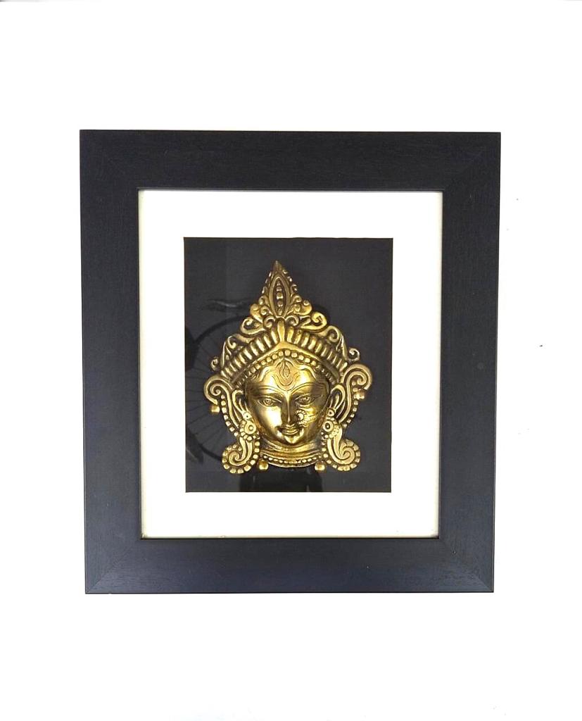 Brass Durga Art Glass Frame Wall Décor Eccentric Detailed Handcrafted Tamrapatra