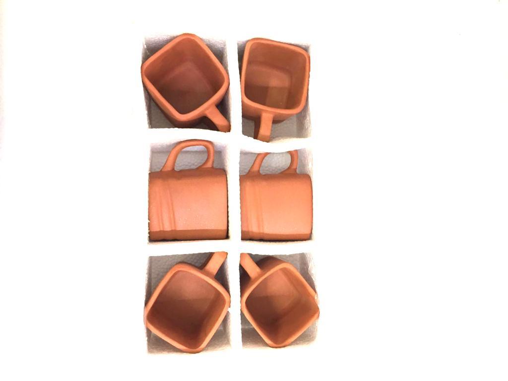 Square Cups Tea Coffee Serve Earthen Style  Plain & Glazed Set Of 6 Tamrapatra
