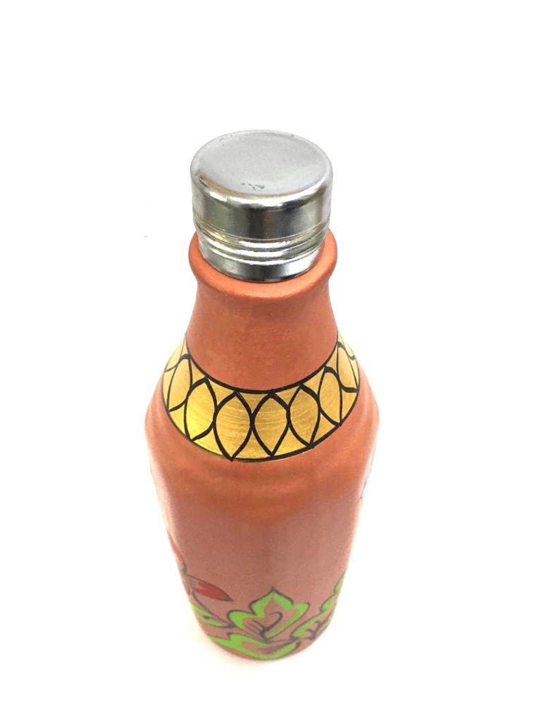 Hand Painted Pahal Bisleri Style Water Bottle With Easy Open Steel Lid Tamrapatra