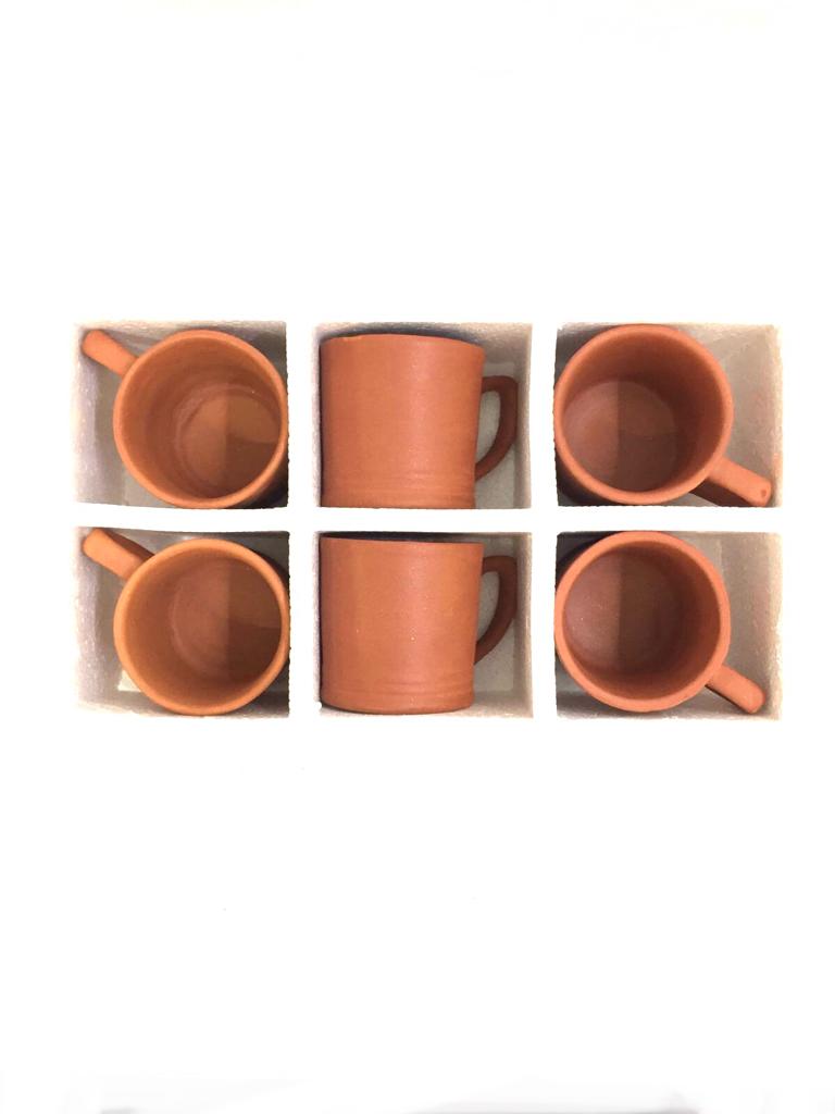 Cone Shaped Cup Set Of 6 Earthen Plain & Glazed Mugs Handmade Tamrapatra
